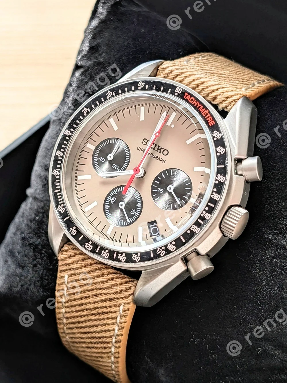 40mm Titanium Case Seiko Men's Beige Chronograph Panda Mod Watch
